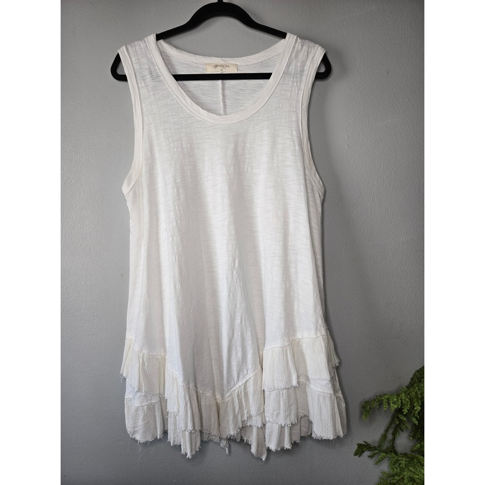 A Beautiful Soul White Ruffle Hem Tank Top Boho Flowy Sleeveless Tunic